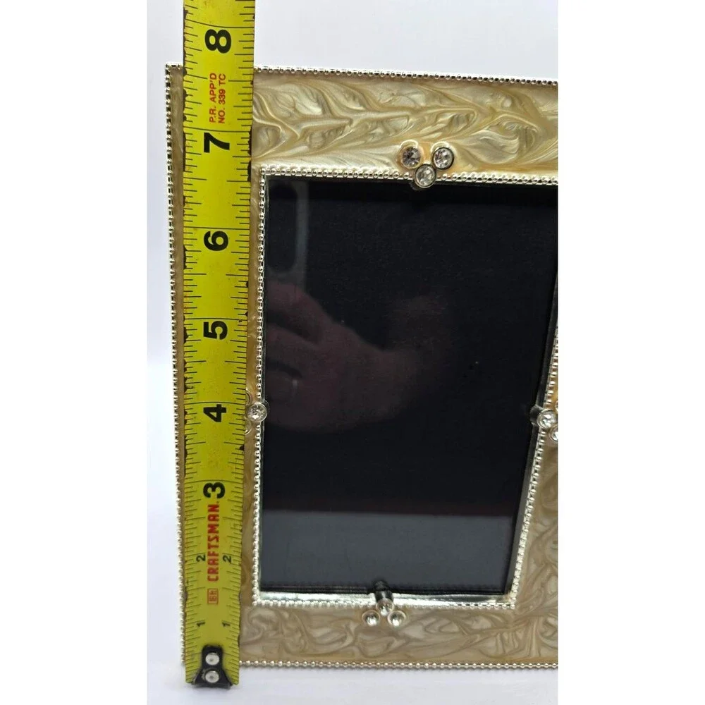 Vintage Style Pearlized Cream Enamel & Rhinestone 5x7 Picture Frame